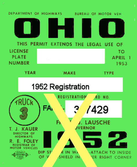 (image for) 1952 Ohio Farm Truck regitration/inspection